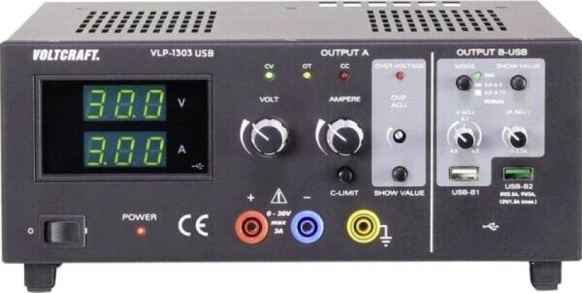 VLP-1303 laboratoriestrømforsyning, justerbar 0 - 30 V 0,01 - 3 A 123 W OVP antall utganger 3 x (VC-8146845)