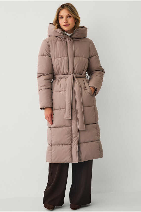 Polstret frakk med bindebelte - Beige