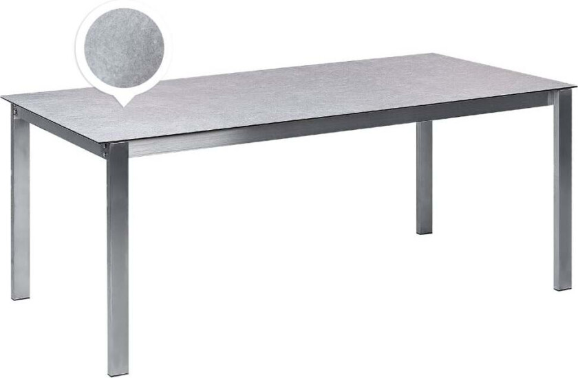 Hagebord Grå bordplate i herdet glass med ramme i rustfritt stål Rektangulært 180 x 90 cm 6 sitteplasser