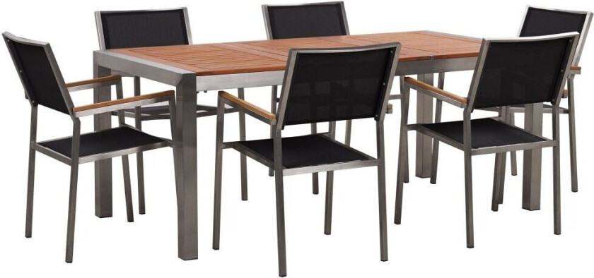 Utendørs spisegruppe Svart Lyst eukalyptustre 180 x 90 cm 6 stoler Hagemøbler Spisebord Spisestoler