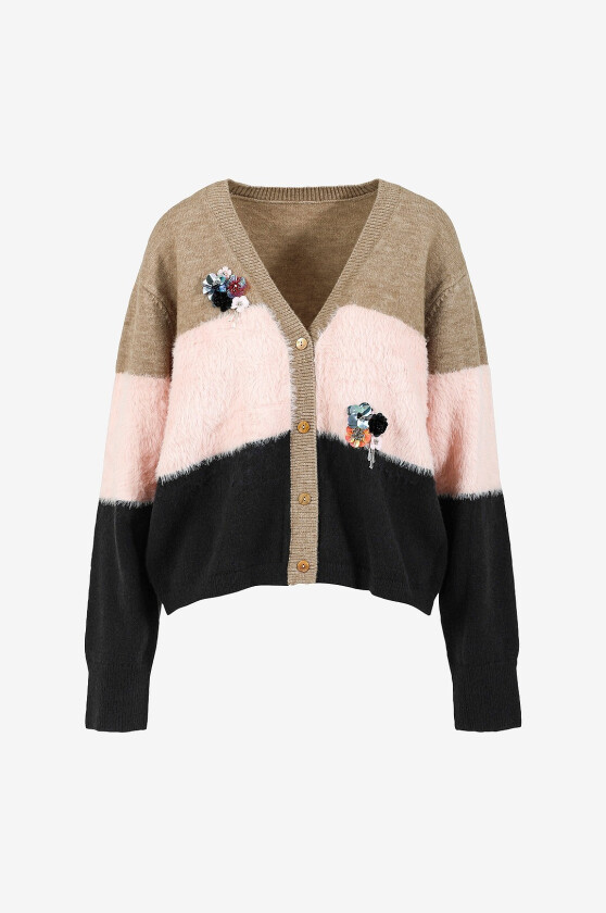 Kardigan Knit with flower details - Brun