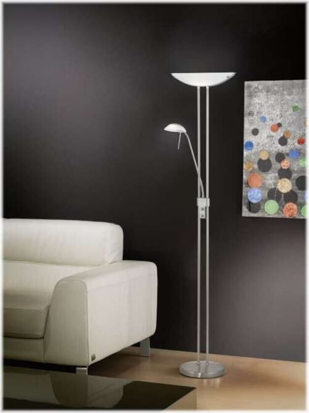 Eglo Baya - Torchiere-gulvlampe 2 - R7s / G9 - total: 263 W - hvit, satin-nikkel