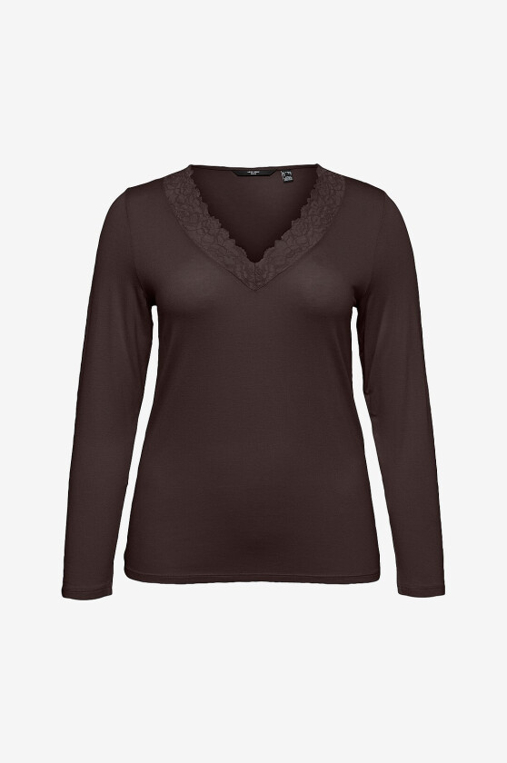Topp Vmrosa Ls V-Neck Lace Top Jrs - Brun