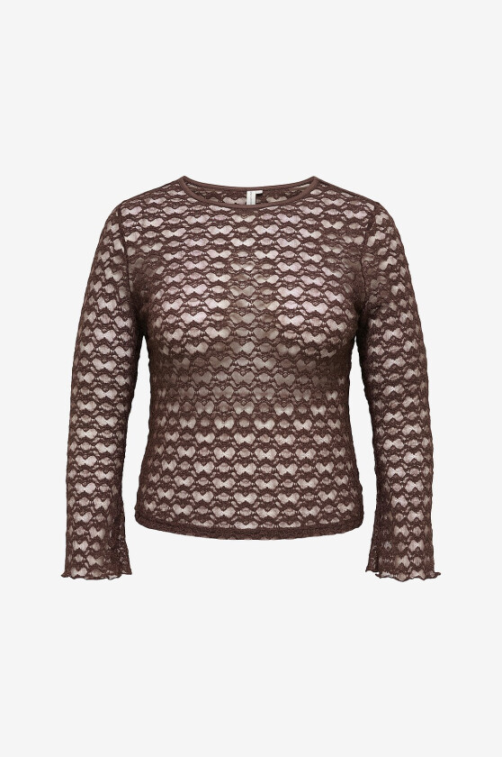 Topp Caraya L/S O-Neck A-Sleeve Lace Top - Brun
