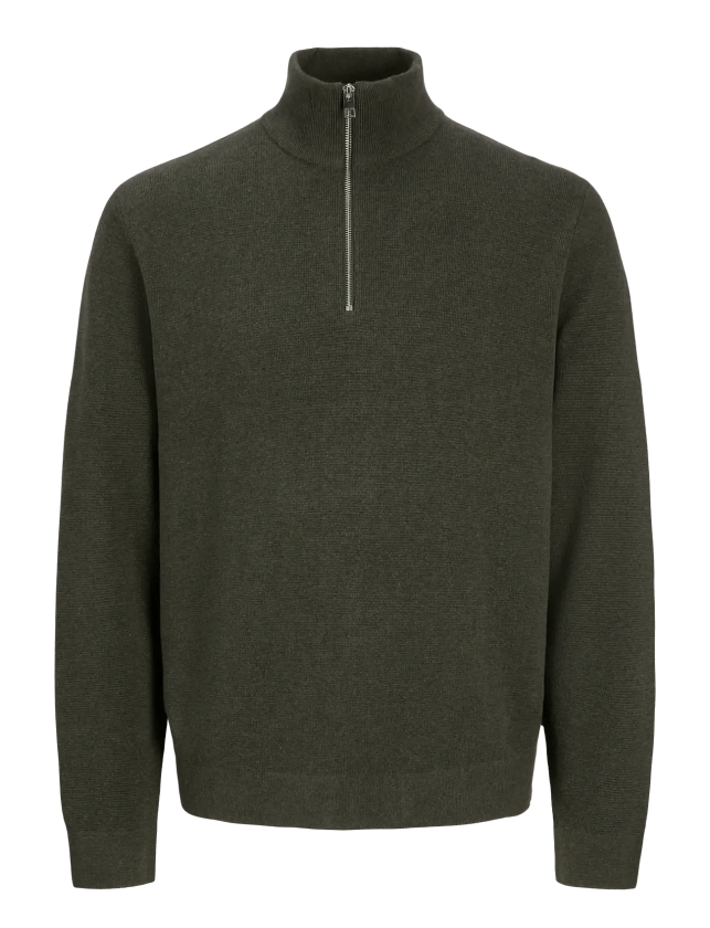 Jprblamilano Stitch Knit Half Zip Sn - Khaki green - L