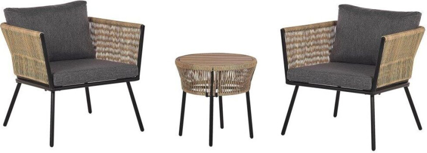 Bistrosett Brun Grå PE-rotting Avtakbare Puter Salongbord Utendørs Hage