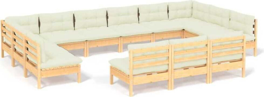 Hagesofagruppe med kremhvite puter 13 deler heltre furu