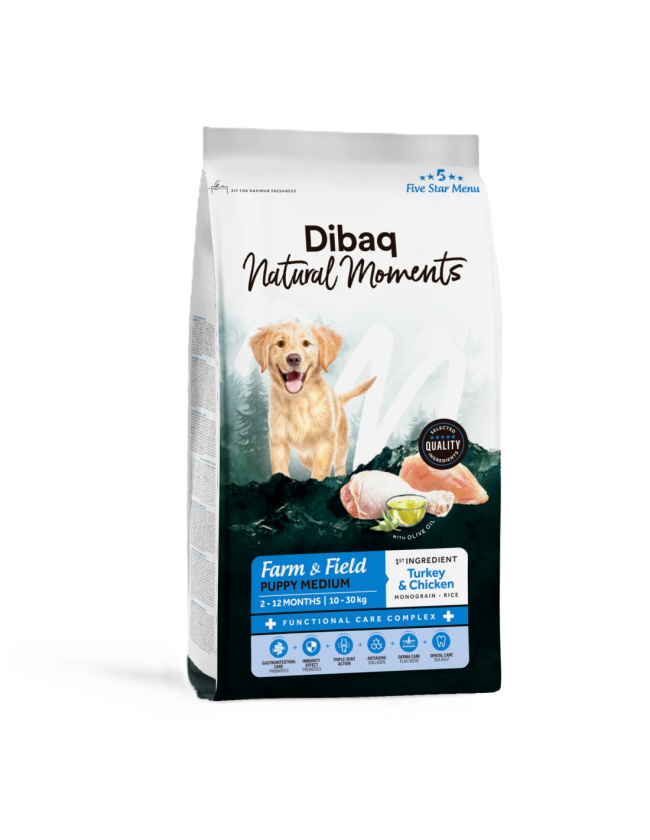 Natural Moments Dog Farm&Field Puppy Medium 2kg - Hund - Hundefôr & hundemat - Tørrfôr for hund - DIBAQ