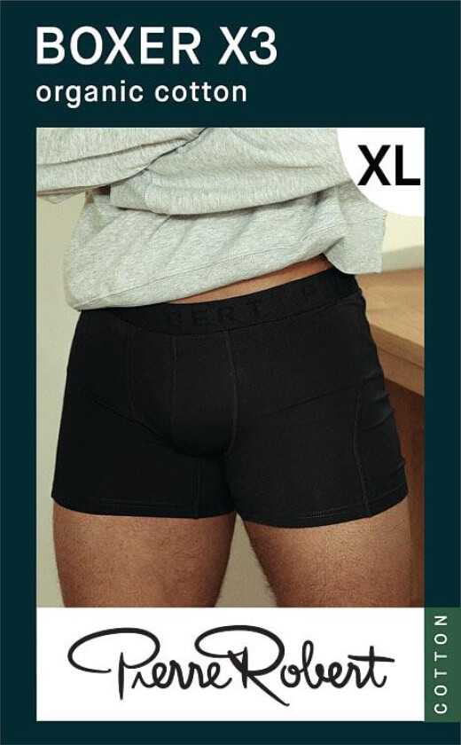 Boxer Cotton Men Black Xl 3pk Pierre Robert