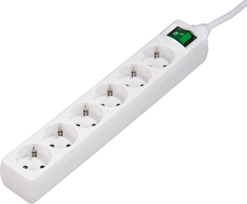 Strømuttak 6-veis Bryter 3.0m Hvit