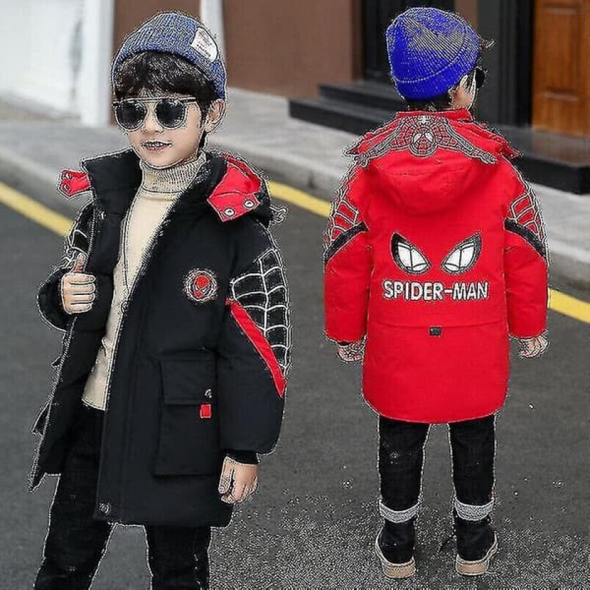 Barn Gutter Spiderman Hettejakke Vinterjakke Parka Ytterklær