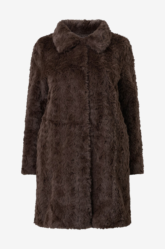 Frakk av juksepels Fake Fur Coat w Collar - Brun