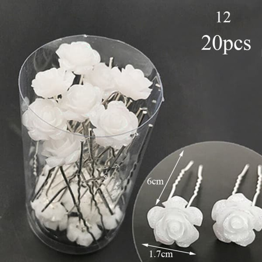 20x U-formede hårnåler Bryllup Brud Perle Rose Blomster Hårklips