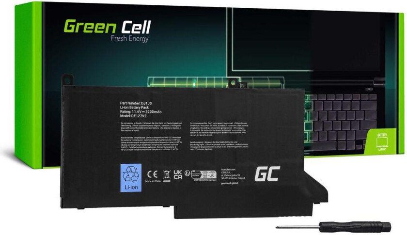 Bilde av Green Cell - Batteri til bærbar PC (tilsvarer: Dell DJ1J0) - litiumpolymer - 3-cellers - 2700 mAh - svart