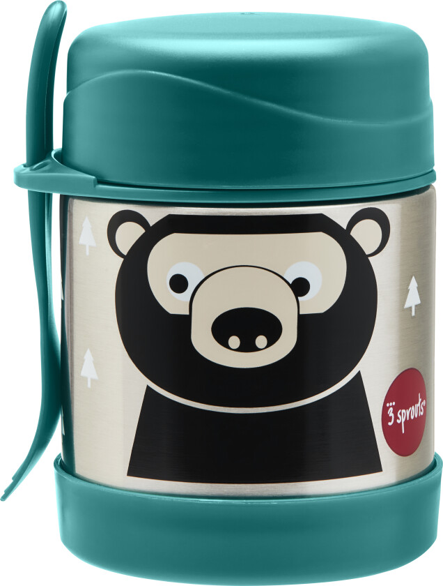 - Stainless Steel Food Jar and Spork - Teal Bear