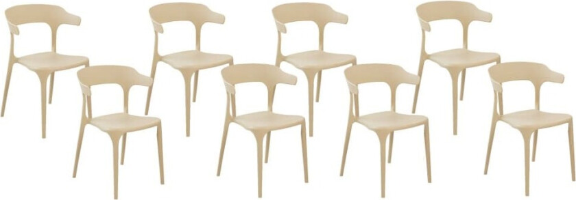 Sett med 8 spisestoler Beige Polypropylen Lett Værbestandig Plast Innendørs Utendørs Moderne Hagemøbler