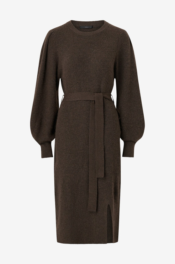 Strikket kjole med skjerf - Brun