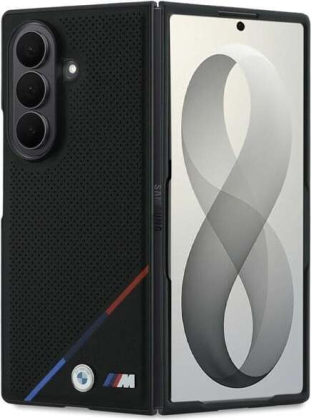 M Leather Perforated Tricolor Stripe Metal Logos MagSafe Case for Samsung Galaxy Z Fold 8 Ultra - Black