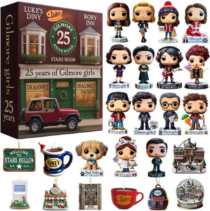 Gilmore Girls Julekalender 2025 - 24-dagers nedtellingskalender til jul, med 24 overraskende juletrepynt