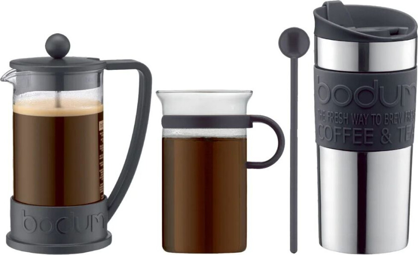 Bodum Kaffesett med presskanne, kopp, reisekopp og skje Sort