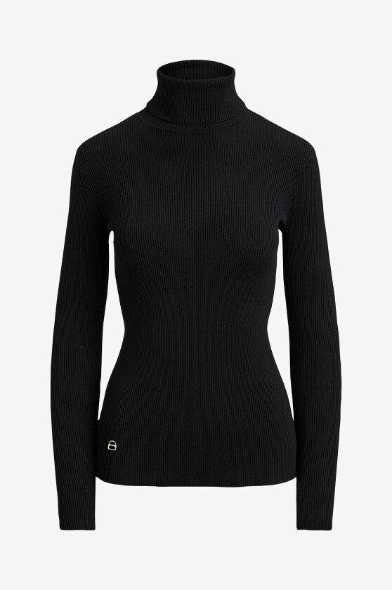 Polohals Stretch Cotton Modl-Sweater-Pullover - Svart
