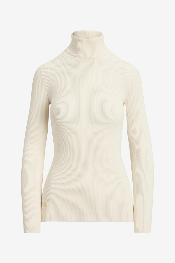 Polohals Stretch Cotton Modl-Sweater-Pullover - Natur
