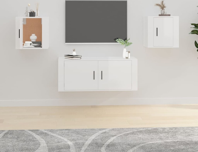 Vegghengte TV-benker 2 stk høyglans hvit 40x34,5x40 cm