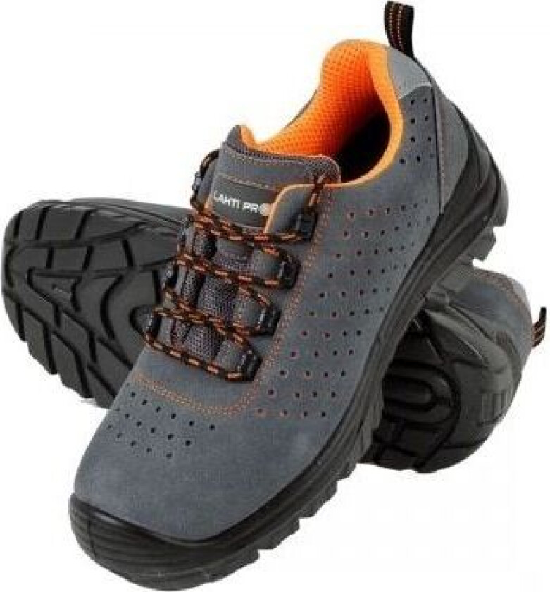 Lahti Pro low suede shoes, gray-orange, S1P SRC, size 45 (L3041645)