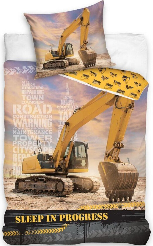 Construction Gravemaskin Sleep In Progress Sengetøy Sengesett 140x200+70x90 cm