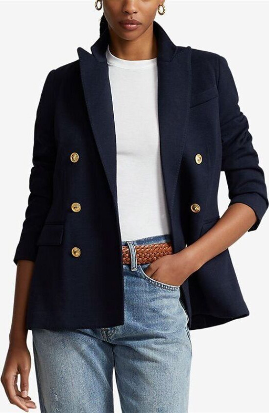 Knit Double-Breasted Blazer - Park Avenue Navy Blå US 14