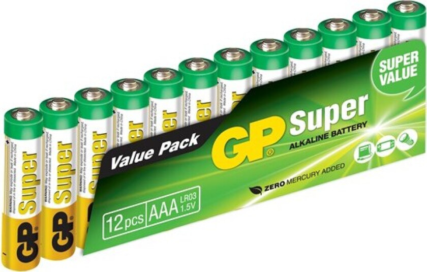 GP Super Alkaline AAA batteri, 24A/LR03, 12-pack