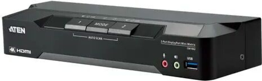 Aten Cm1942 2-port 4k Dp Kvm Switch W/ Dual Disp Mini-matrix