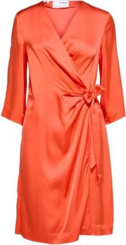 Franziska 3/4 Short Satin Wrap Dress - Emberglow 38