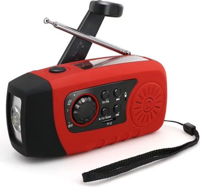 Vevradio med LED-Lampa, Solceller och inbyggd 2000mAh Powerbank