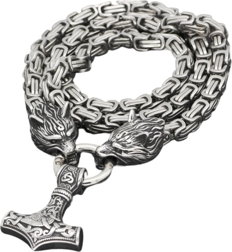 Vikingsmykker Thors hammer med lærhalskjede Sølv 90 cm