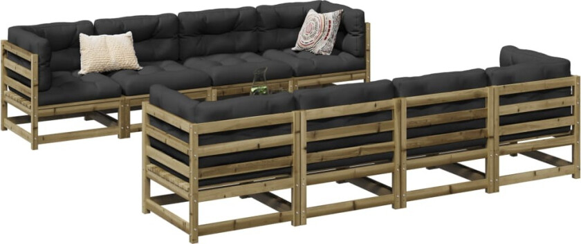 Hagesofasett 9 deler impregnert furu