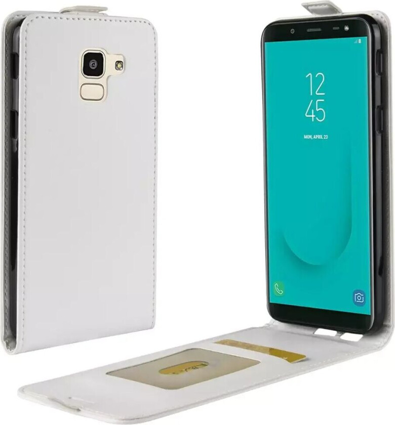 Samsung Galaxy J6 PU Skinn Flip Deksel m. Kortholder - Hvit