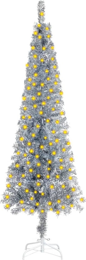 Forhåndsbelyst slankt juletre sølv 180 cm