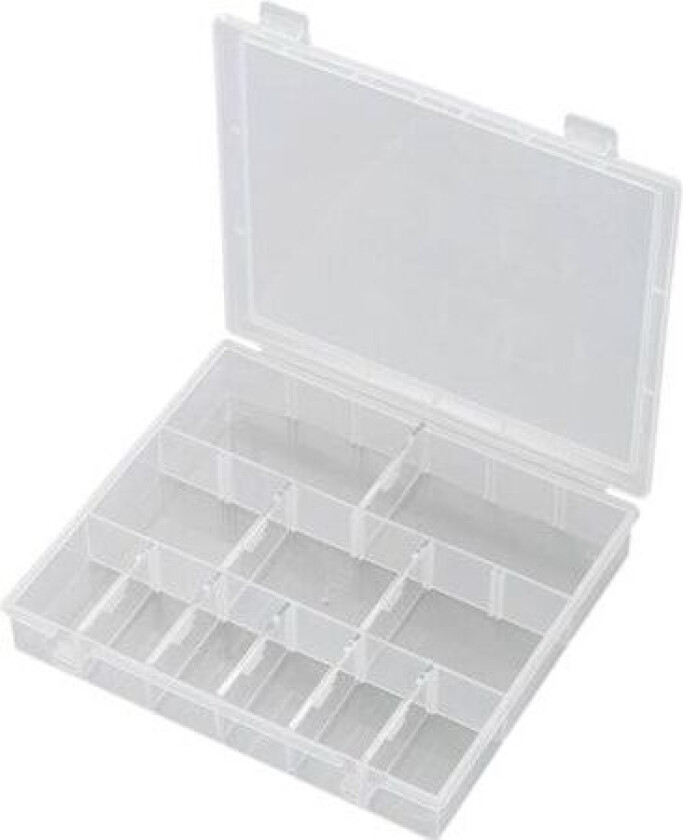 TRU COMPONENTS SG18-011 Sortimentskasse (L x B x H) 170 x 140 x 25 mm Antal fag: 18 Variabel underopdeling Indhold 1 stk