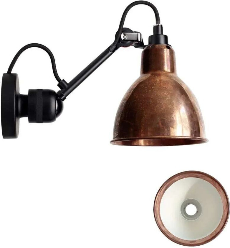 - 304 Vegglampe Svart/Raw Kobber/Hvit Lampe Gras