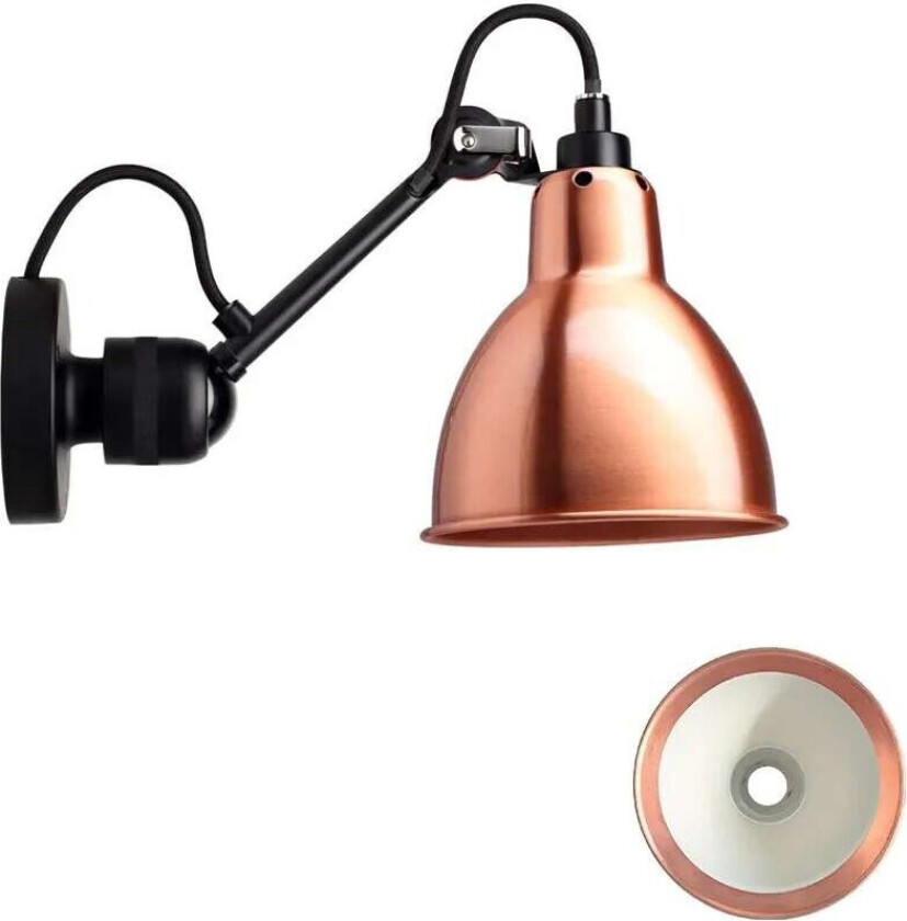 - 304CA Vegglampe Svart/Kobber/Hvit Lampe Gras