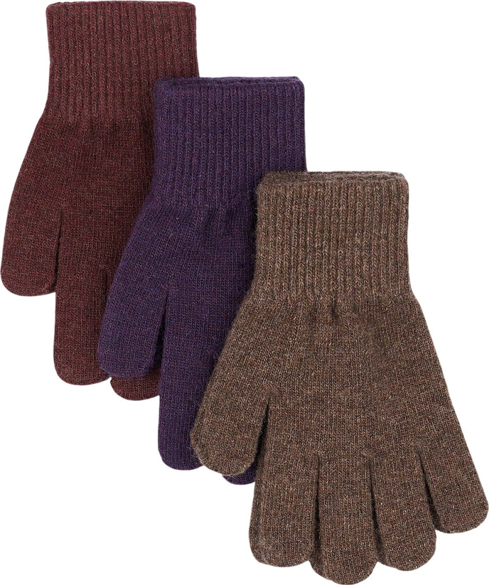 Hansker - Ull - 3-pack - Plum Perfekt-Deep Mahogni-Oks - - 8-16 år - Handsker