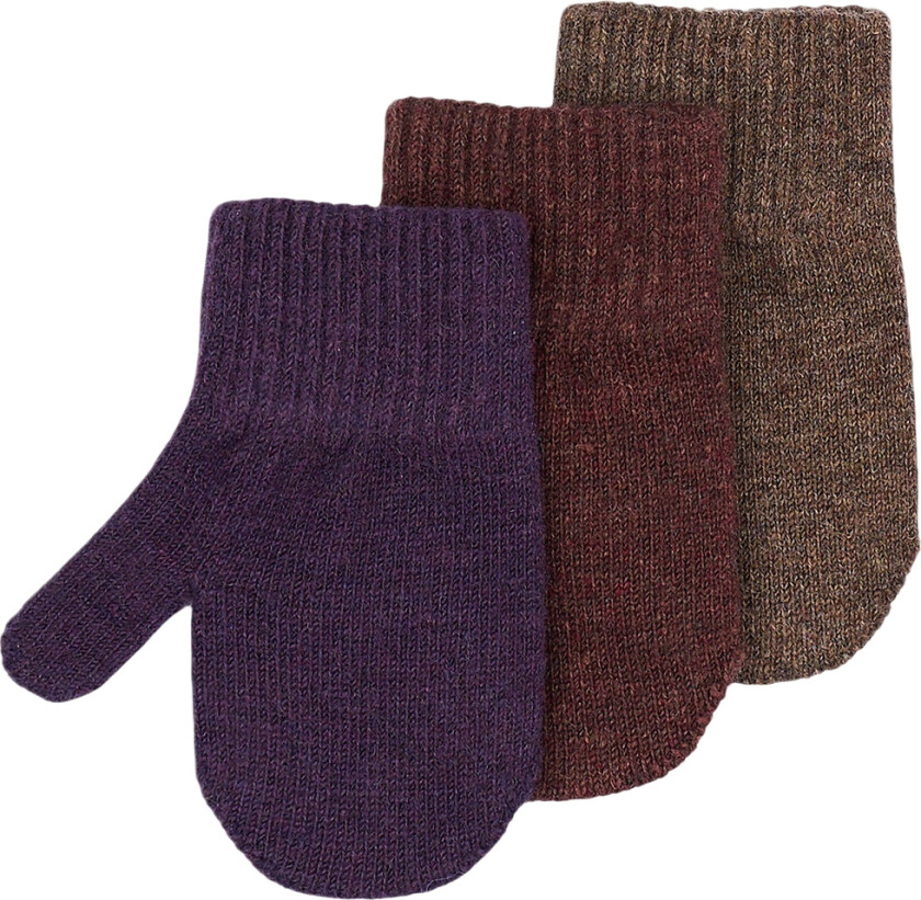 Votter - Ull - 3-pack - Plum Perfekt-Deep Mahogni-Oxbl - - 2-4 år (92-104) - Votter