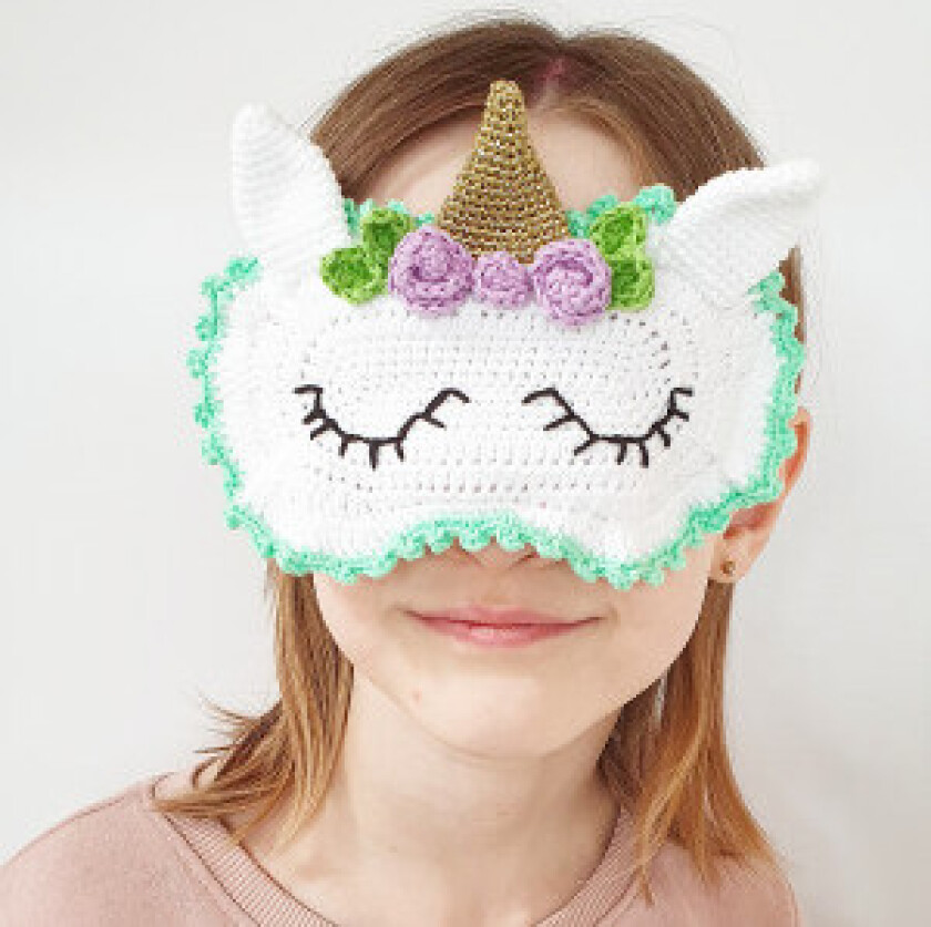Enhjørning Sovemaske av Rito Krea - Sovemaske Hekleoppskrift 16x11 cm - Enhjørning Sovemaske af Rito Krea - Sovemaske Hækleopskrift 16x11cm