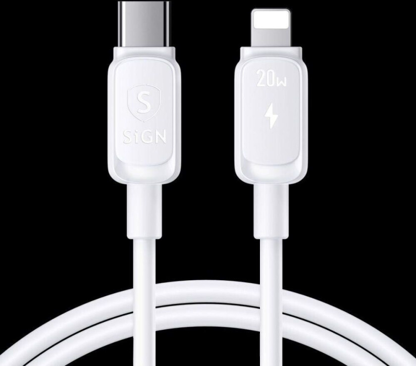 SiGN USB-C til Lightning Kabel 20W, 3m - Hvit