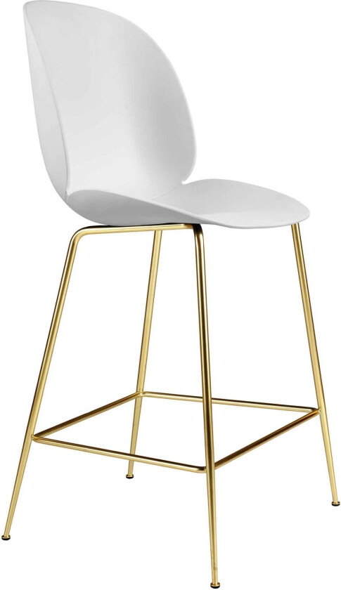 Beetle Counter Chair Un-Upholstered, Conic Base Brass, White Shell