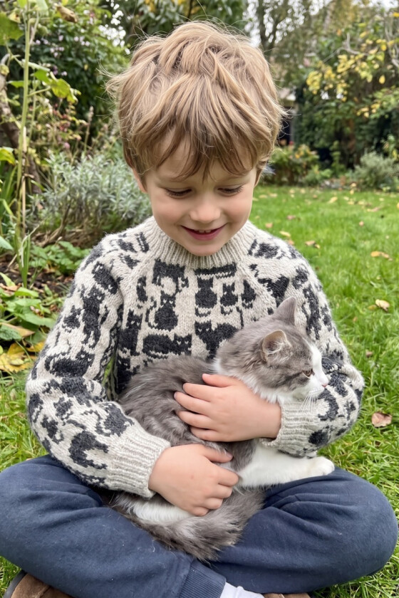 Crazy cat genser til barn - Strikkia-2026-029