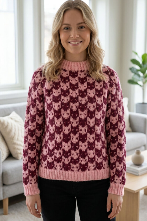 Rosa Kattefjes genser - Strikkia 2026-007AB-361362