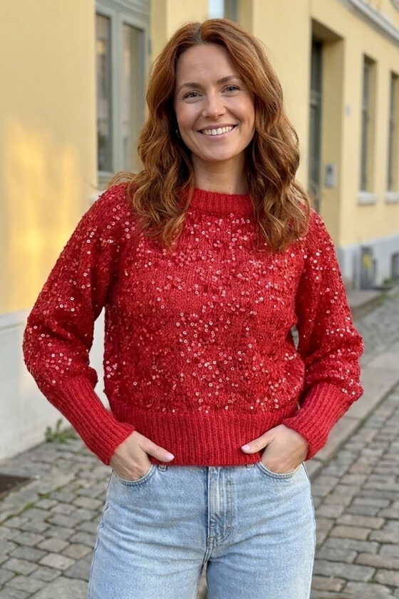 Rød nora aften genser - Strikkia 2026-032-350016