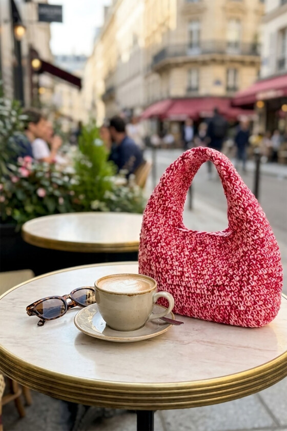 Melert carla loop bag i rosa - Strikkia 2026-027-466465